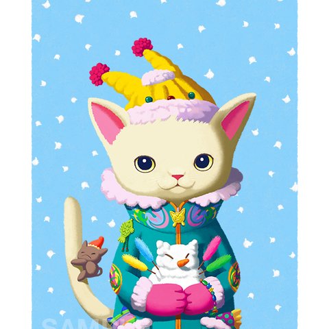 SNOW CAT 2 ~ snowman ／猫のアートポスター　A4サイズ