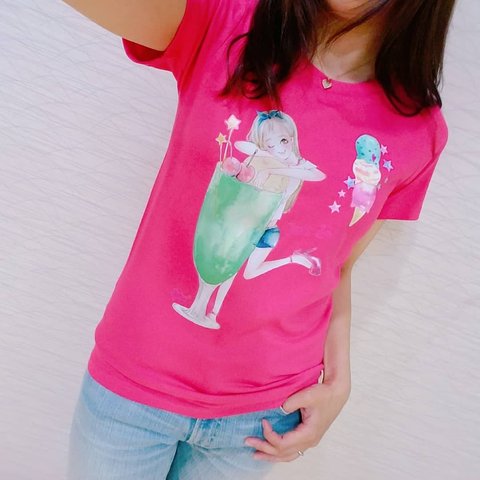 おんなのこイラスト♡Tシャツ(pink)