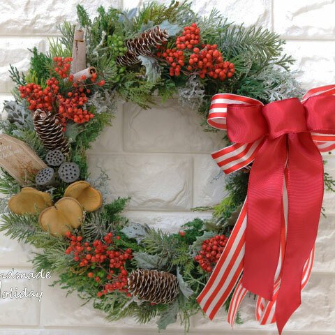 Christmas Wreath Red stripe 40　クリスマスリース　レッドストライプ