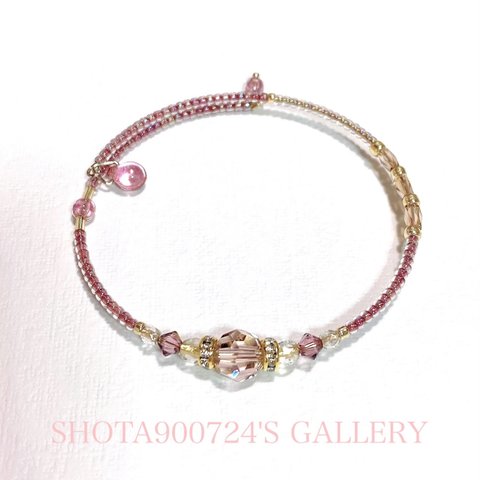 ［再販5］Swarovski　ヴィンテージローズ　シングル　ワイヤー　ブレスレッド　ラッピング　#minne_new  スワロフスキー