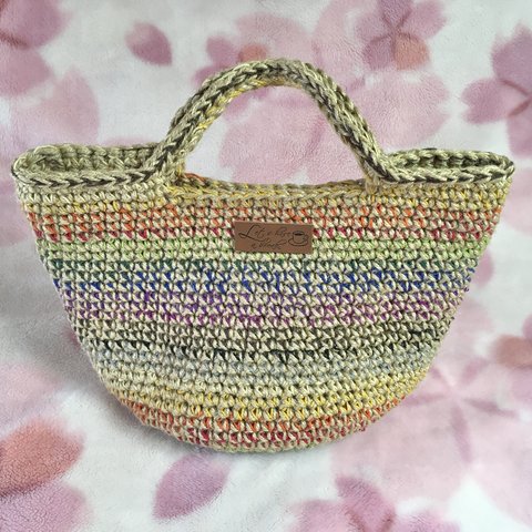 麻紐と刺繍糸のマルシェバッグ