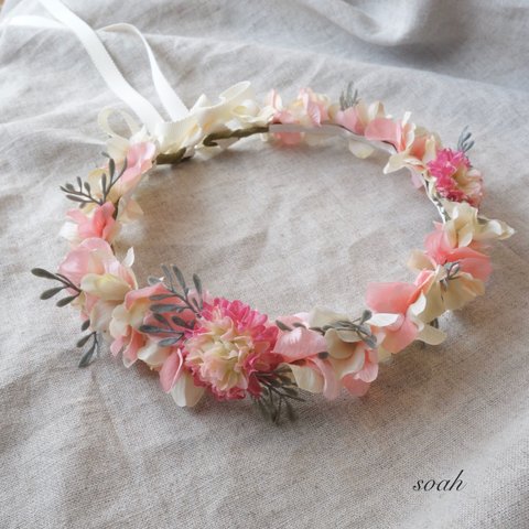 大人用 lovely white & pink 花かんむり（wide）ラッピング無料