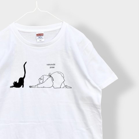 41・Tシャツ「猫伸びのポーズ」ホワイト