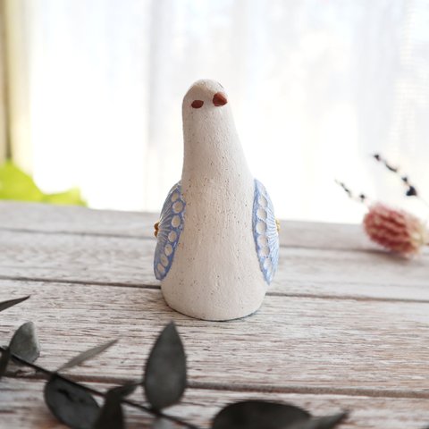母の日に！ 陶置物 幸せ運ぶ白い鳥 アンティーク風仕上げ  パステルマリン8【受注製作】