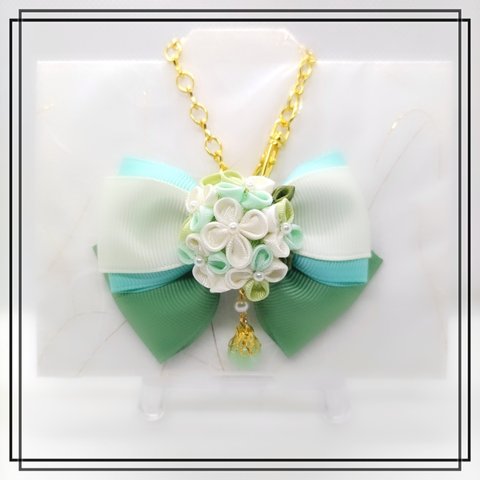 【sale】季節のリボンバッグチャーム～紫陽花【緑】