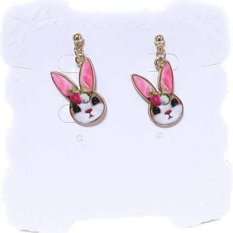 うさぎ x フラワー　ピアス♡イヤリング