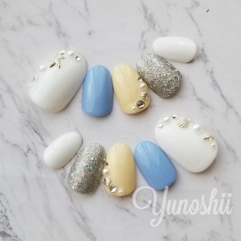 Silver Marine Nail PasteYellow×Aqua