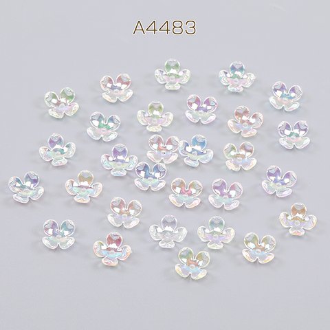 A4483  120個  アクリルパーツ フラワー 穴あり 10mm オーロラクリア  3X（40ヶ）