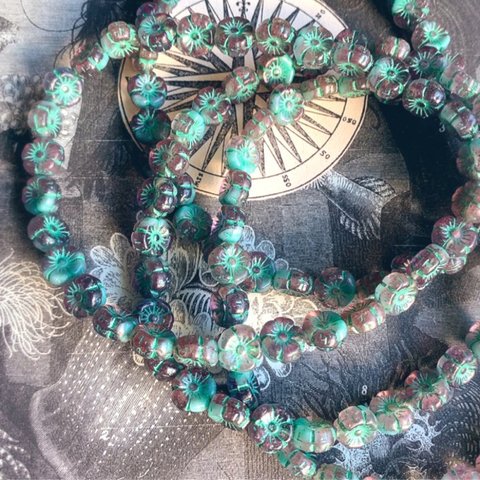 【6コセット】JIRI＊IVANA#チェコビーズ#czech beads flower8㎜  daydream(light purple)mix/green