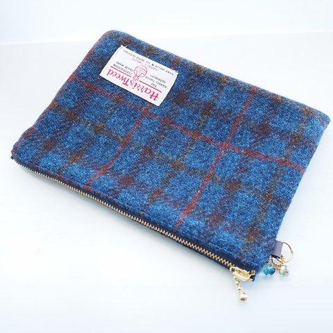 Harris Tweed ハリスツイード　&　チェコデザインビーズ　 中布内ポケット付き　A5サイズ　◆母子手帳ケース、お薬手帳ポーチにも♪　