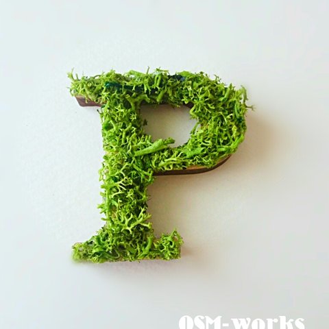 木製オブジェ(モス)(５cm)×１点     アルファベット「Ｐ」