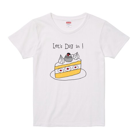 レディース文鳥Tシャツ  「ブンチョショートケーキ」桜【受注生産】