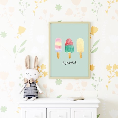 アイスのイラストポスター　/ i0253    / フルーツやアイス、ドーナツの可愛いイラスト　子供部屋に　インテリアポスター