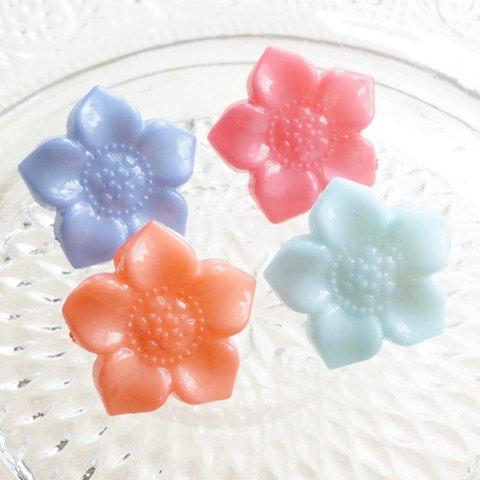 32個 4種8個ずつ レトロフラワーボタン 17ｍｍ レトロ 裏穴 足つき 花形 ミルキー カラフル 立体 キッズ