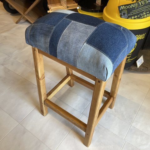在庫あり　即納　Ok  Hotaru デニムスツール　家具　椅子　チェアー　スツール　ナチュラル　リビング　カフェ　きのこ型　天然木　無垢材　アップサイクル