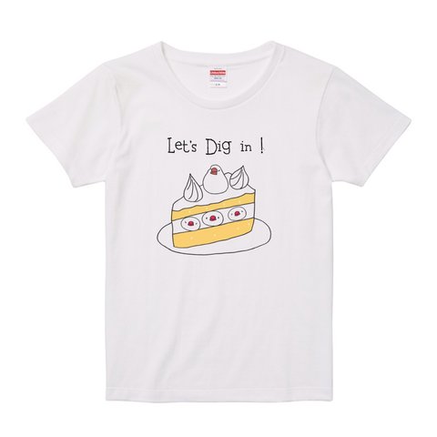 レディース文鳥Tシャツ  「ブンチョショートケーキ」白【受注生産】