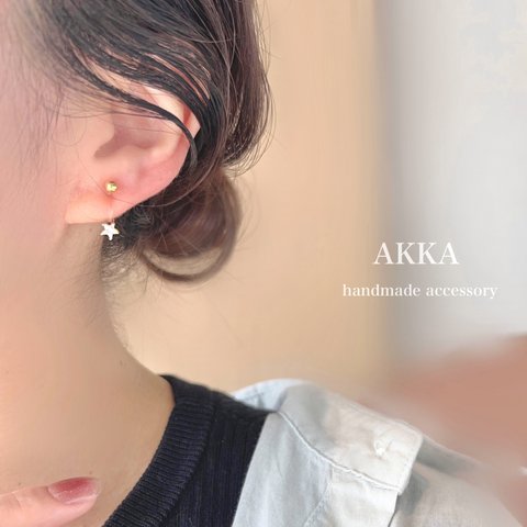 Star  zircon  mini  earring   一粒スタージルコニアミニ樹脂イヤリング　樹脂ピアス金属アレルギーノンホールピアスイヤーカフ星小ぶり小さめ痛くない煌めくお洒落ピアスに見える