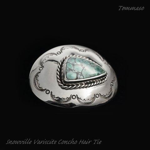 【オーダーメイド品】スノービル バリサイト ヘアゴム コンチョ Snowville Variscite Silver Hair Concho