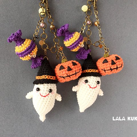 【sold out】【新作】ハロウィン★おばけちゃんとジャックオランタン＆キャンディのバッグチャーム