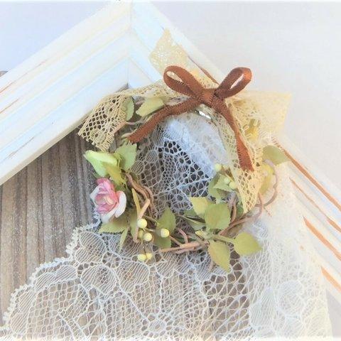 ☘アン好みの野ばら◇リースコサージュ☆*:くすみピンク　wild rose [wreath corsage] *: dull pink