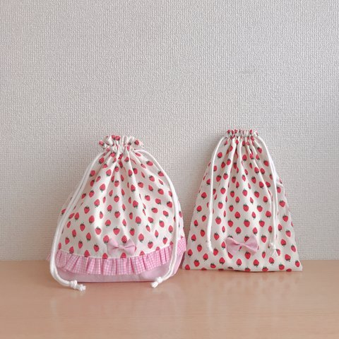 いちごのお弁当袋&コップ袋 ♡入園 入学 ♡ピンク♡ 女の子♡