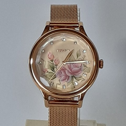 薔薇のハンドペイント腕時計ゴールド『Fossil』