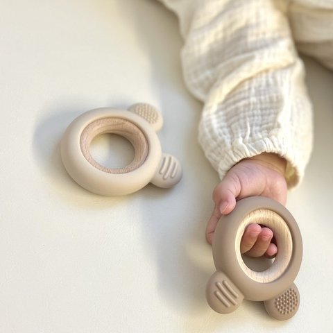 bare ring teether // くま 歯固め シリコン ウッド 木製 丸洗いOK おもちゃ ベビー 赤ちゃん 