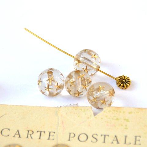 10mm  gold star beads*クリア ビーズ small