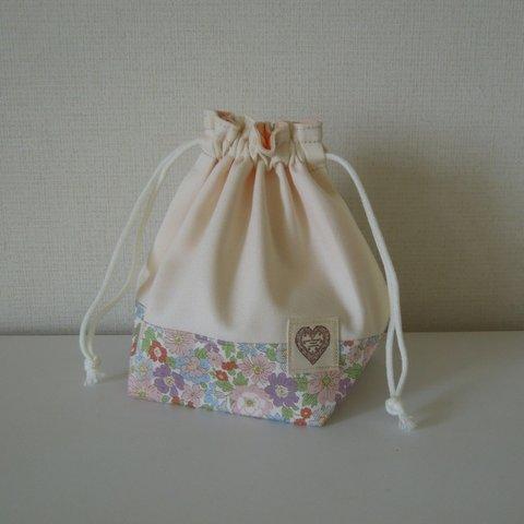 学校に★ピンク小花のコップ袋(Mサイズ)
