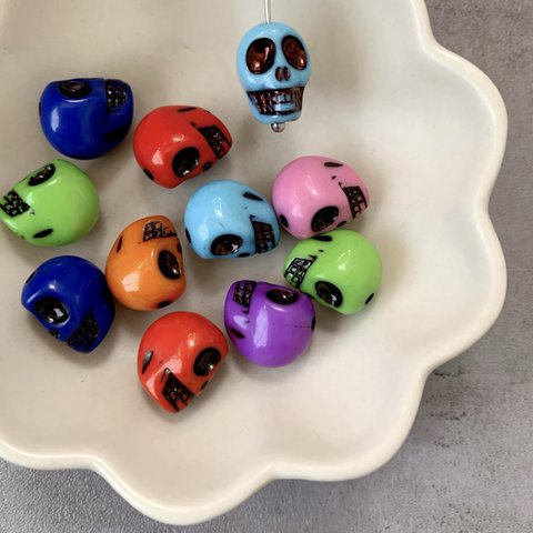 20pcs カラフル ガイコツ アクリルビーズ ハロウィン