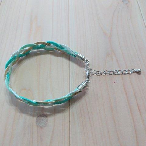 水引の四つ編みブレスレット◇blue green