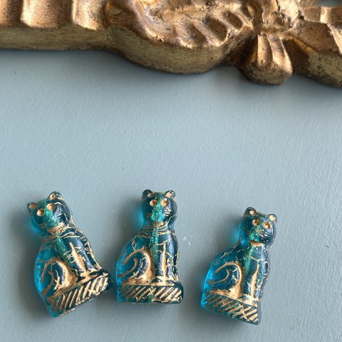 【1コずつ販売】JIRI＊IVANA#czech beads#チェコビーズ　egyptian cat24✖️14㍉ marine blue/bronze