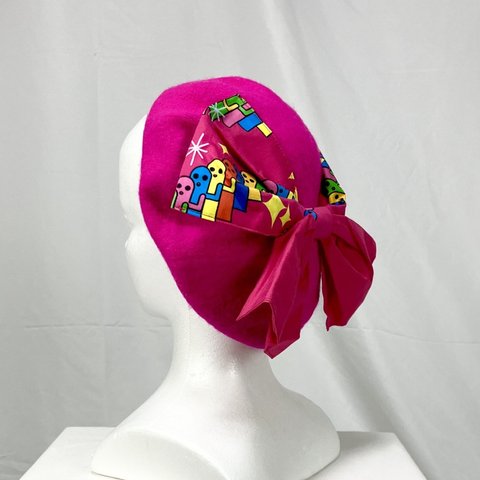 ビッグリボンベレー帽　フィーバー埴輪（ピンク）