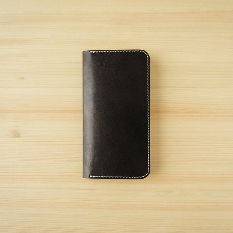 牛革 iPhone 11 カバー  ヌメ革  レザーケース  手帳型  ブラックカラー  