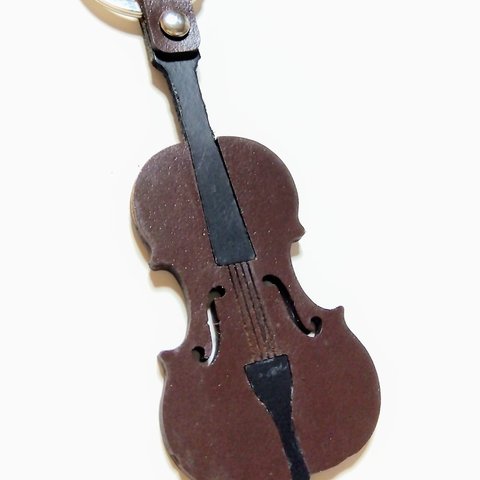 バイオリンのキーホルダー 革製 コードバン 馬革
