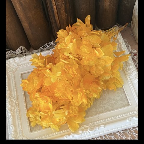 カシワバアアジサイアレンジ加工小分け❣️イエローオレンジ立体感グラデーション❣️ハンドメイド花材プリザーブドフラワー