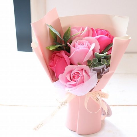 優しく香るアロマのお花　ソープフラワー　ピンク　ミニブーケ　母の日　お祝い　出産　送別　誕生日　お見舞　350-pink