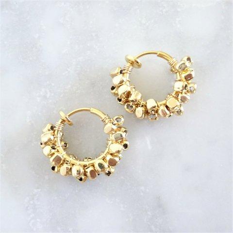 pti Gold square metal wrapped hoop earrings / pierced earring フープピアス