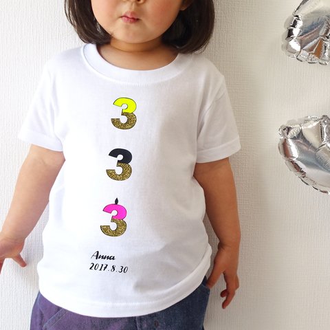 TRIPLEナンバー 誕生日Tシャツ♡ピンク お名前＆生年月日入り バースデーTシャツ