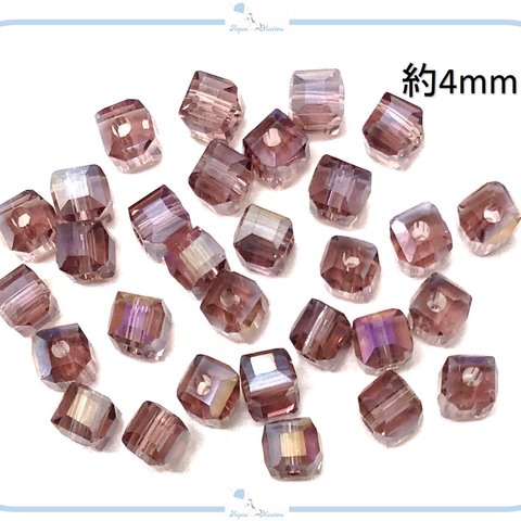 IMB1 クリスタル キューブ ビーズ 4mm パープルAB 30個セット ハンドメイド アクセサリー 手芸 材料 素材 キラキラ 正方形  ネックレス ブレスレット 高級感