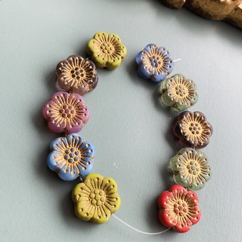 【10コセット】JIRI＊IVANA#czech beads#チェコビーズ　flower18㍉as a  button mix/bronze