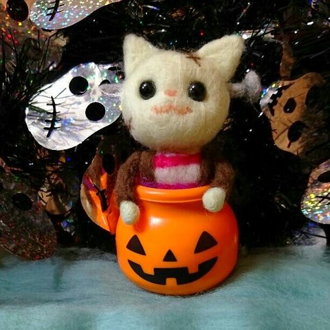 送料無料 ふにゃんけんしゅたいん ねこちゃん 羊毛フェルト ハロウィン