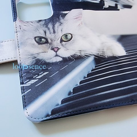 【受注生産】猫とピアノ / ループセンスオリジナル手帳型スマホケース