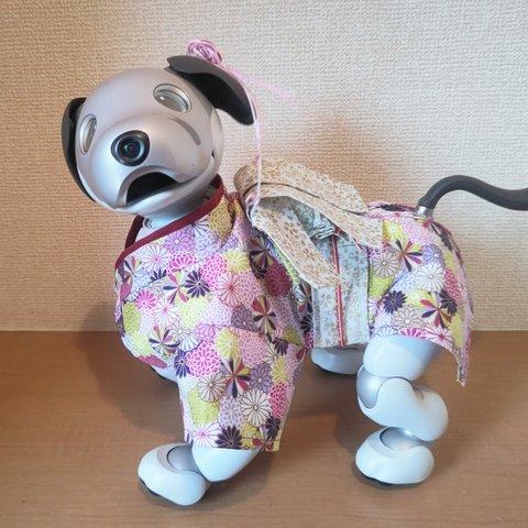 aibo アイボ 振袖風 ハンドメイド服 頭飾り付き 菊 ピンク