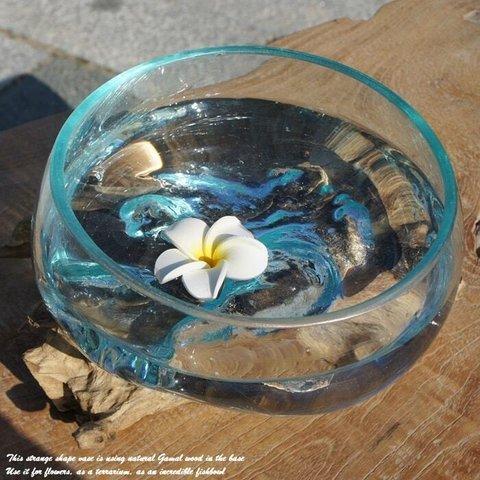吹きガラスと天然木のオブジェB18 金魚鉢 メダカ 水槽 アクアリウム テラリウム コケリウム 花瓶 流木ガラス