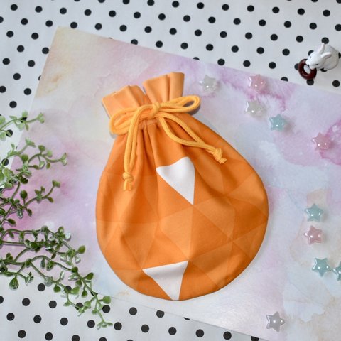 【SALE・送料無料】鱗模様  橙  和柄  丸型巾着  巾着袋