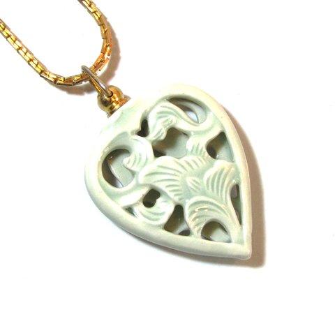 Vintage Flower Cut Out Heart Design Pottery Necklace