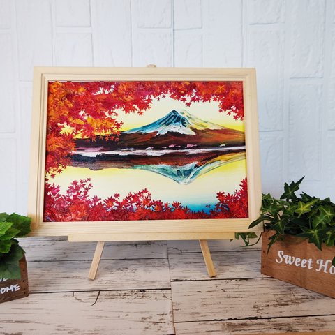 油絵 絵画 【紅葉の富士山】