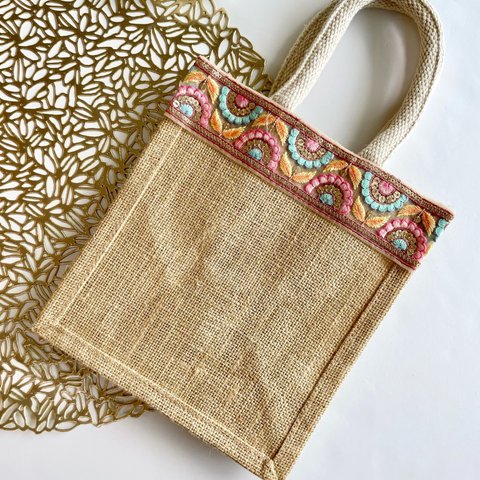 ♡インド刺繍リボンのジュートバック♡