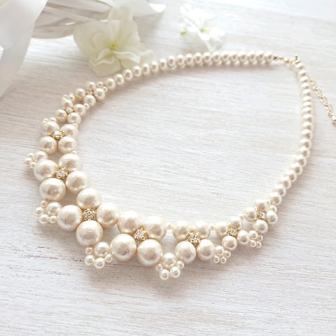 コットンパール    flower  necklace